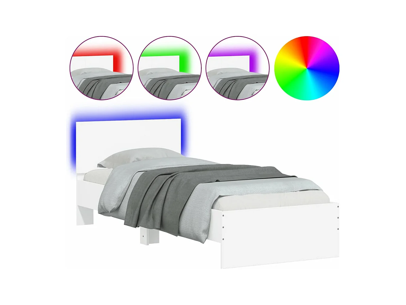 Lit-90x200 cm + tête de lit et lumières LED blanc HOQW20059