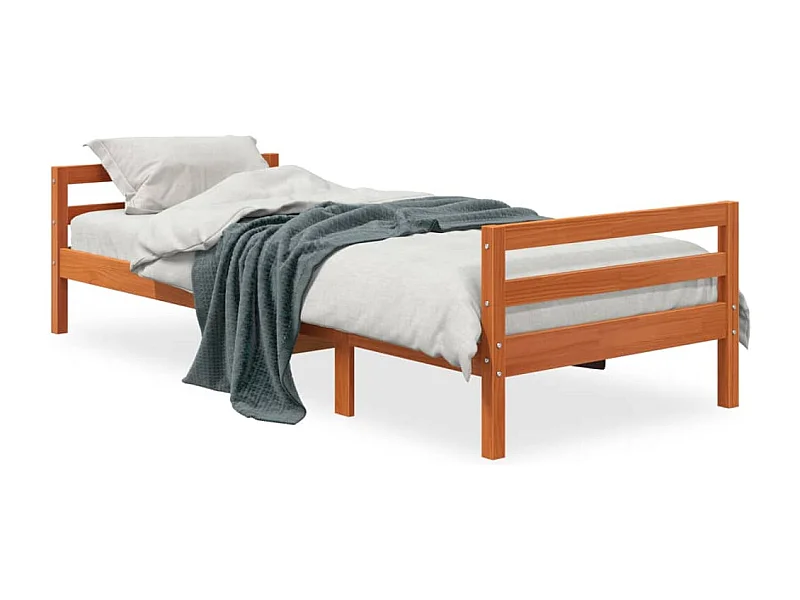 Cama 90x190 cm madeira pinho maciça castanho cera PT538314