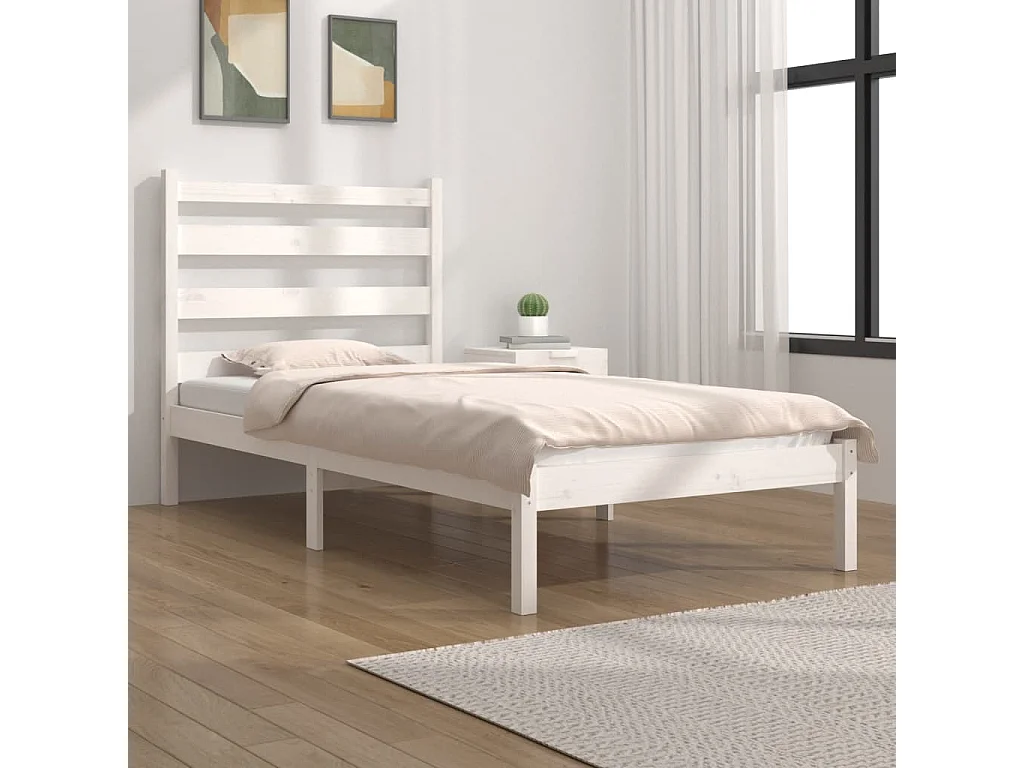 Lit-100x200 cm Blanc Bois de pin massif HOQW30441