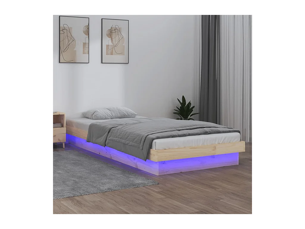 Lit-100x200 cm à LED bois massif HOQW25774