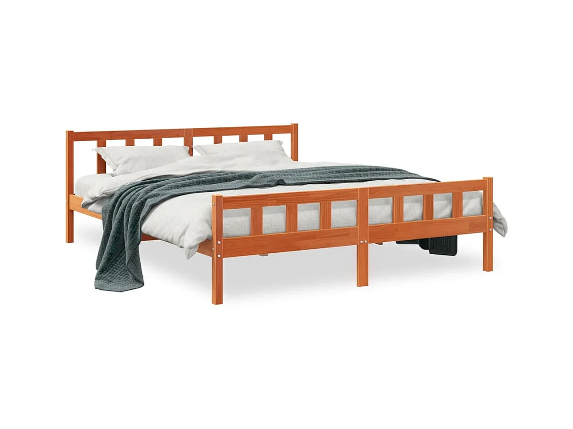 Lit-160x200 cm et tête de lit cire marron bois de pin HOQW54862