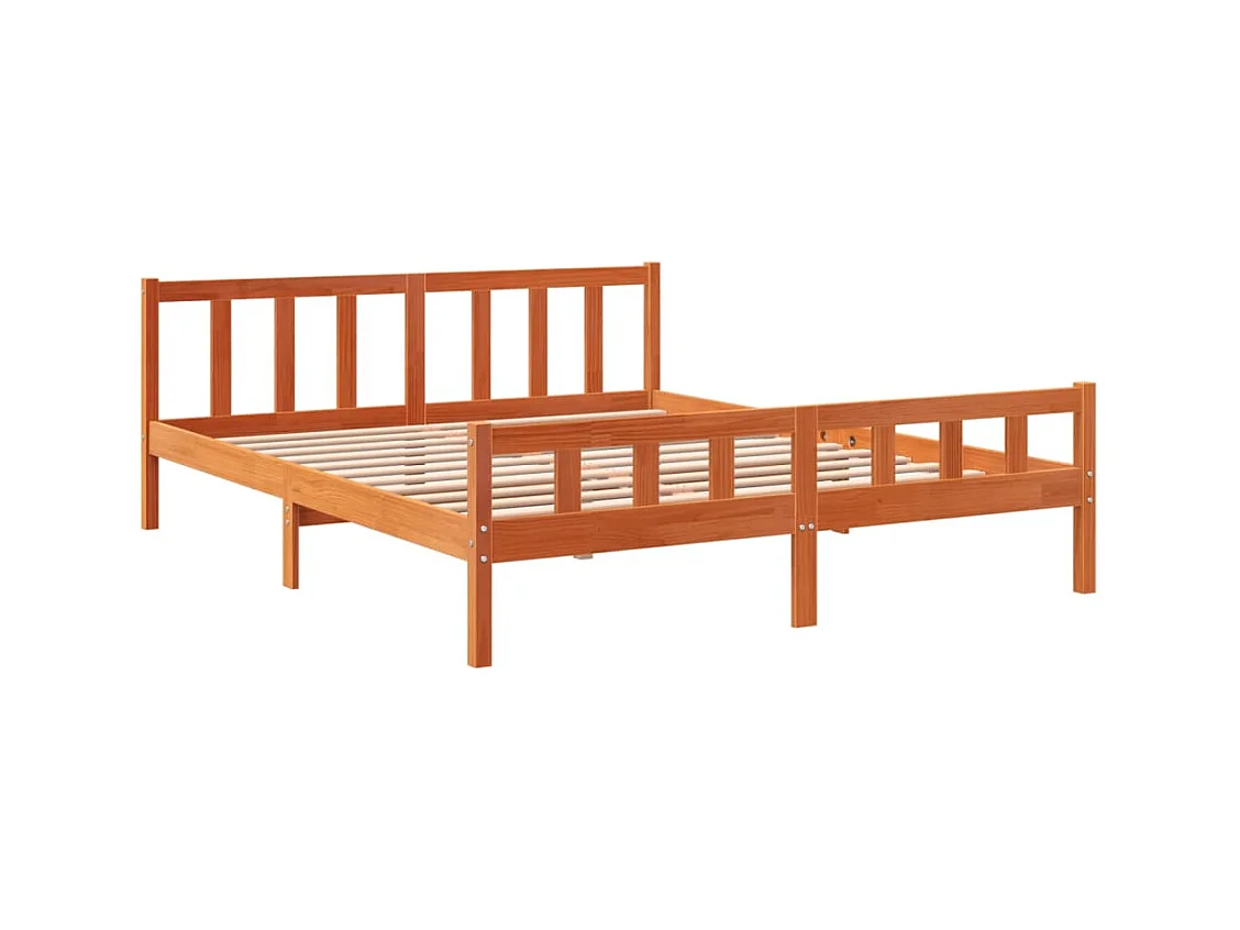 Lit-160x200 cm et tête de lit cire marron bois de pin HOQW54862