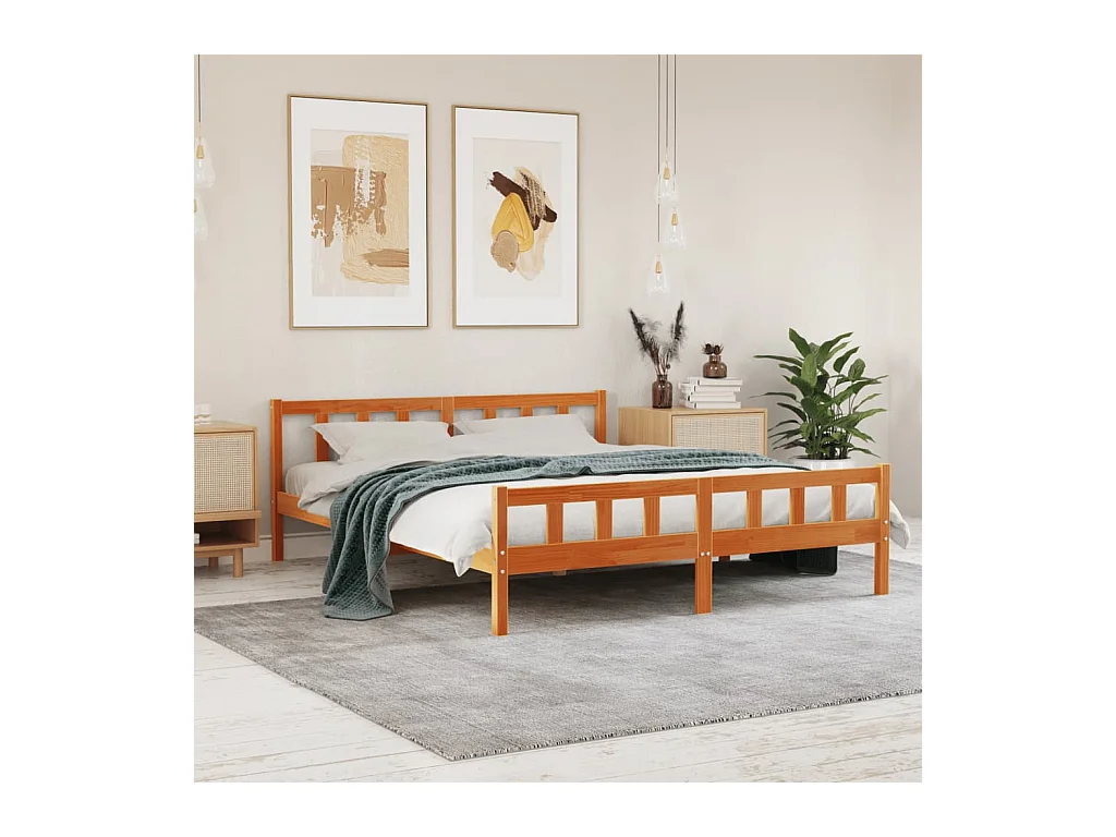 Lit-160x200 cm et tête de lit cire marron bois de pin HOQW54862