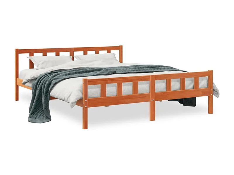 Cama c/ cabeceira 160x200cm pinho maciço castanho-mel PT196216