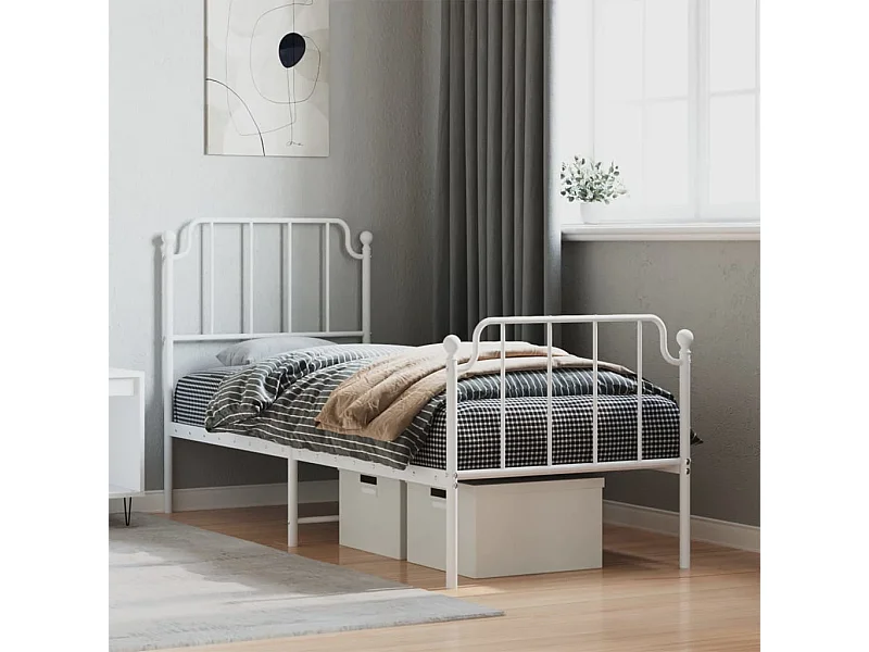 Cama - 80x200 cm metal con cabecero y pie cama blanca YOE67645