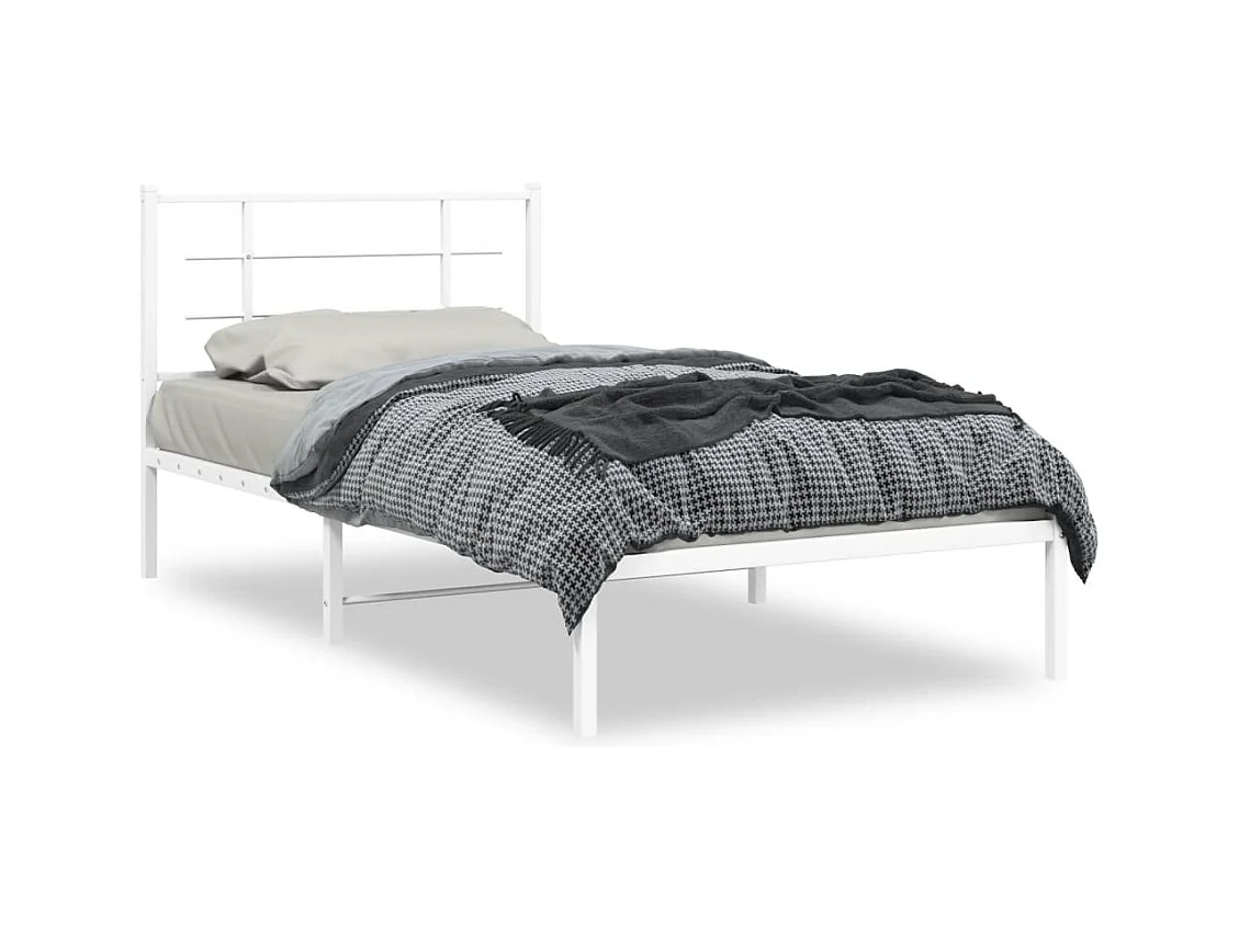 Lit-107x203 cm métal + tête de lit blanc HOQW42815