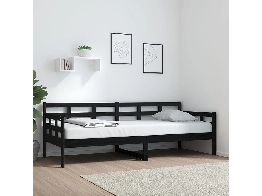 Lit-80x200 cm de jour noir bois de pin massif HOQW42319