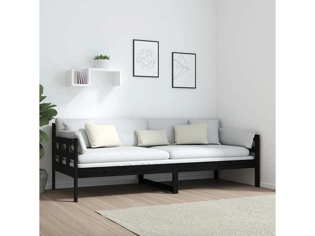 Lit-80x200 cm de jour noir bois de pin massif HOQW42319