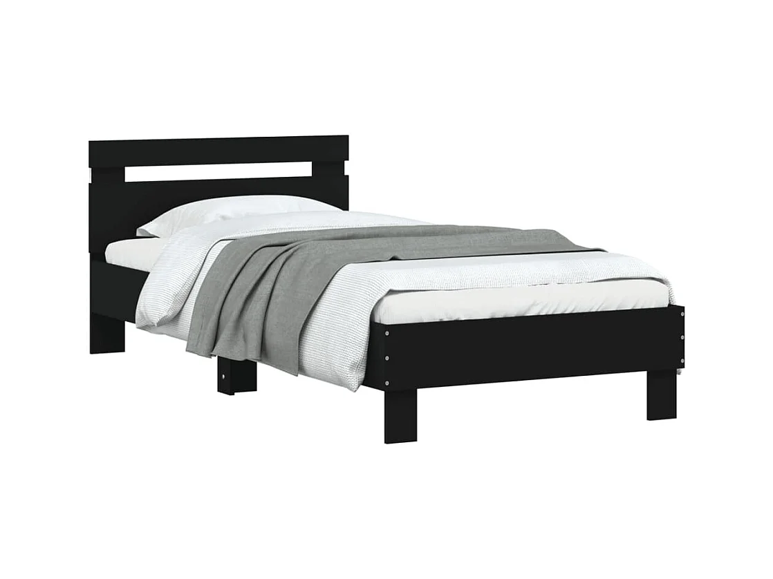 Lit-90x200 cm + tête de lit et lumières LED noir HOQW72659
