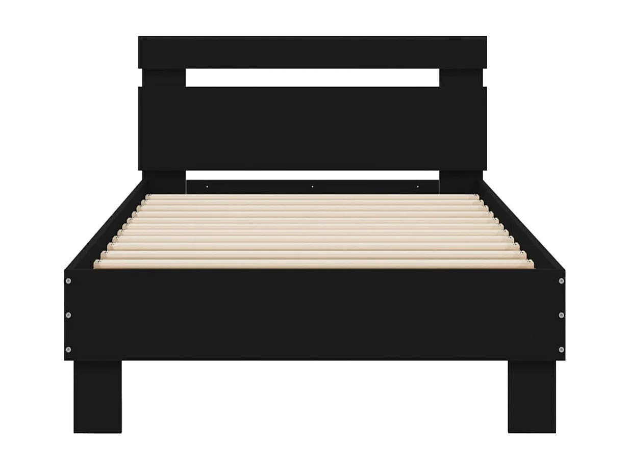 Lit-75x190 cm + tête de lit noir bois d'ingénierie HOQW82643