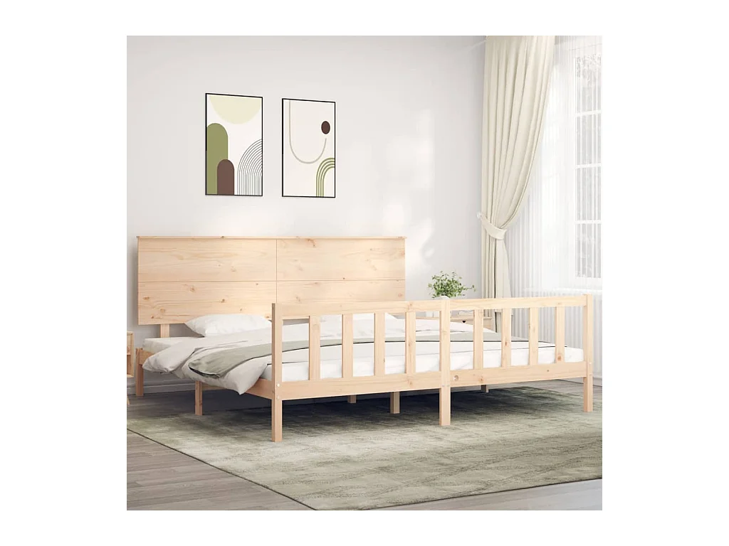 Lit-180x200 cm + tête de lit super king bois massif HOQW75857