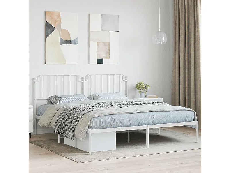 Cama com cabeceira 183x213 cm metal branco PT600407