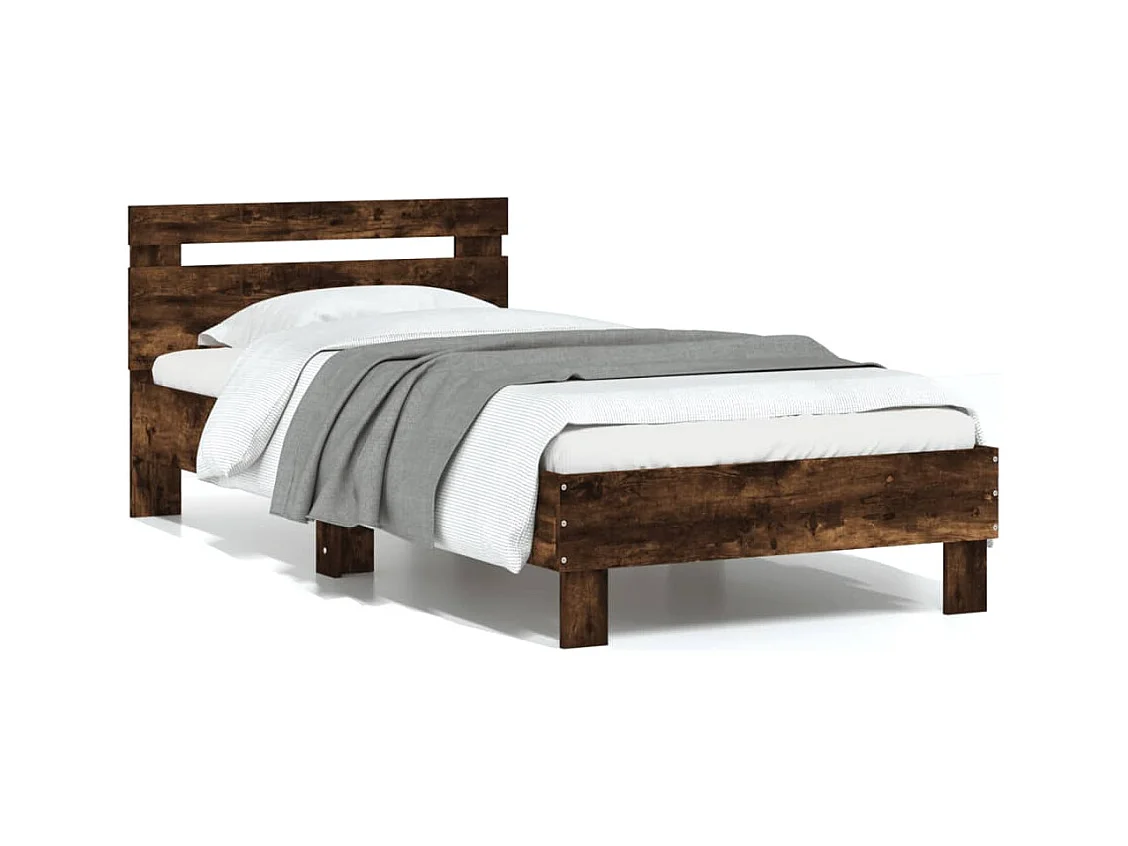 Lit-75x190 cm tête de lit chêne fumé bois ingénierie HOQW97000