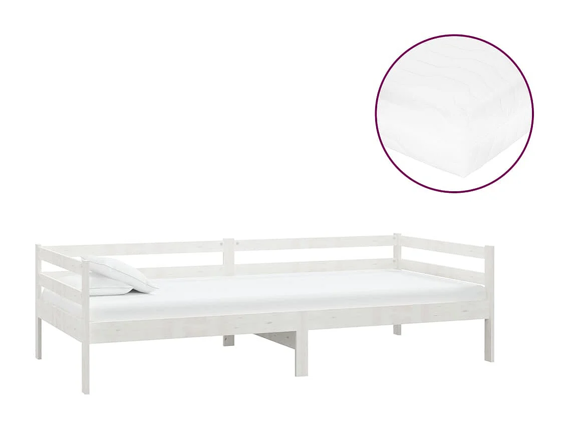 Lit-90x200 cm de repos + matelas Blanc Bois de pin massif HOQW21026