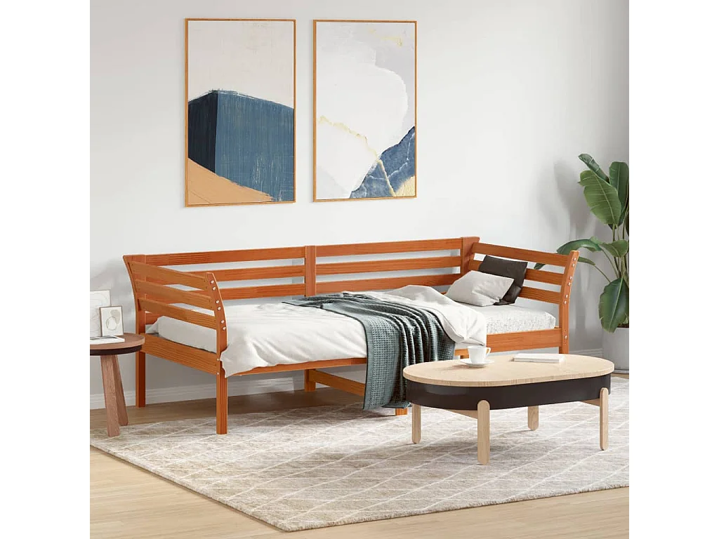 Tagesbett,Sofabett Wachsbraun 90x190 cm Massivholz Kiefer -gkd37888