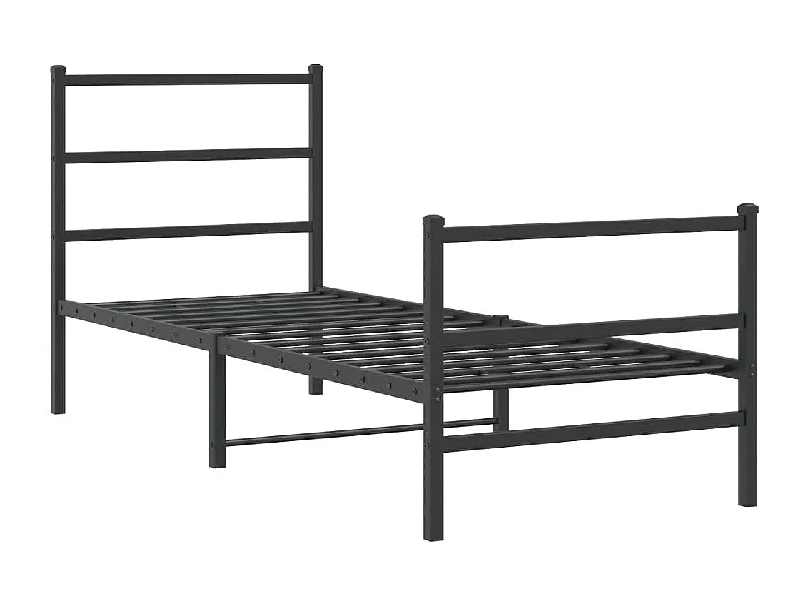 Lit-75x190 cm métal + tête de lit/pied de lit noir HOQW27742