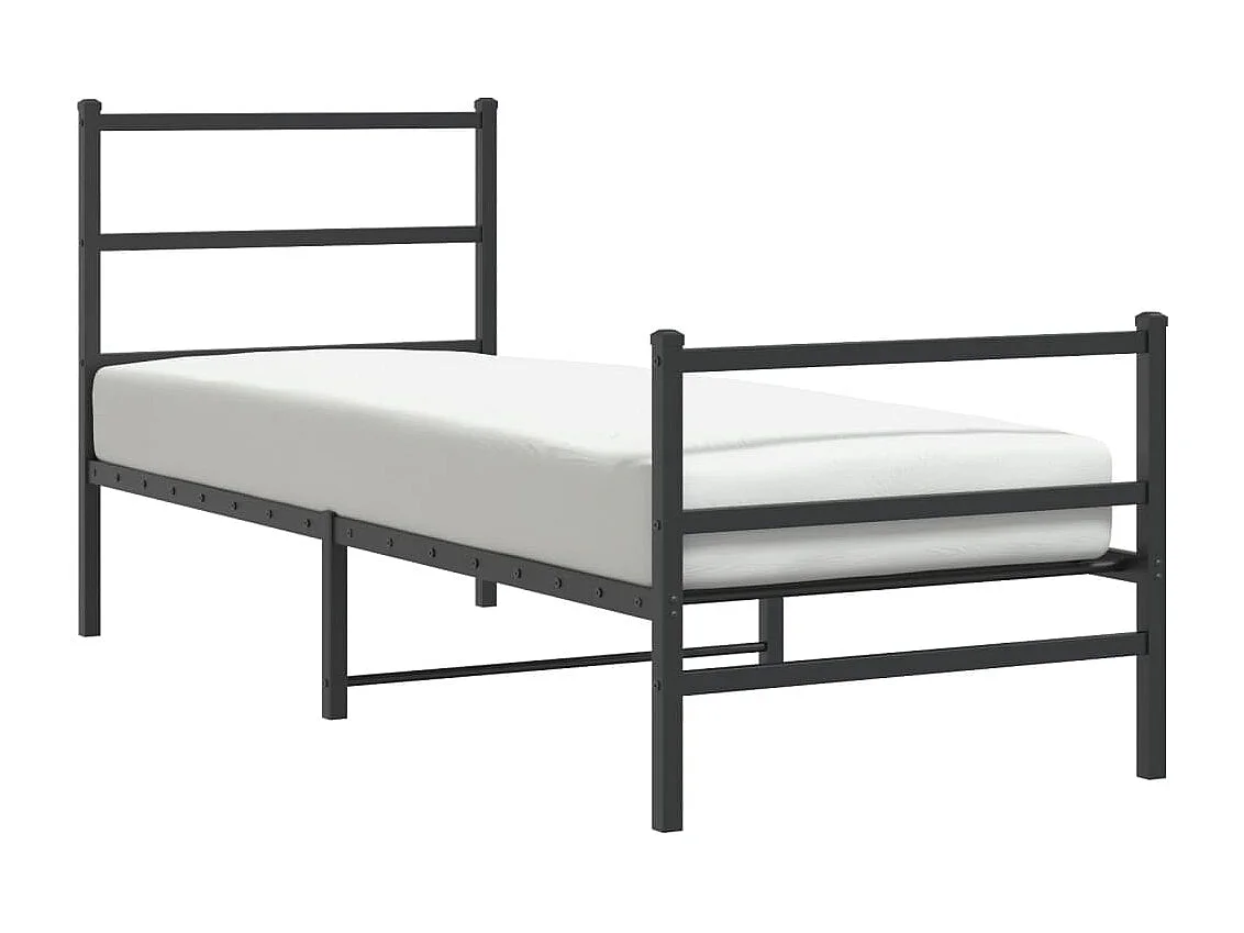 Lit-75x190 cm métal + tête de lit/pied de lit noir HOQW27742