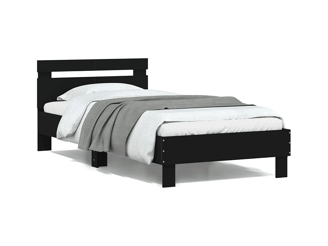 Lit-100x200 cm + tête de lit et lumières LED noir HOQW62032