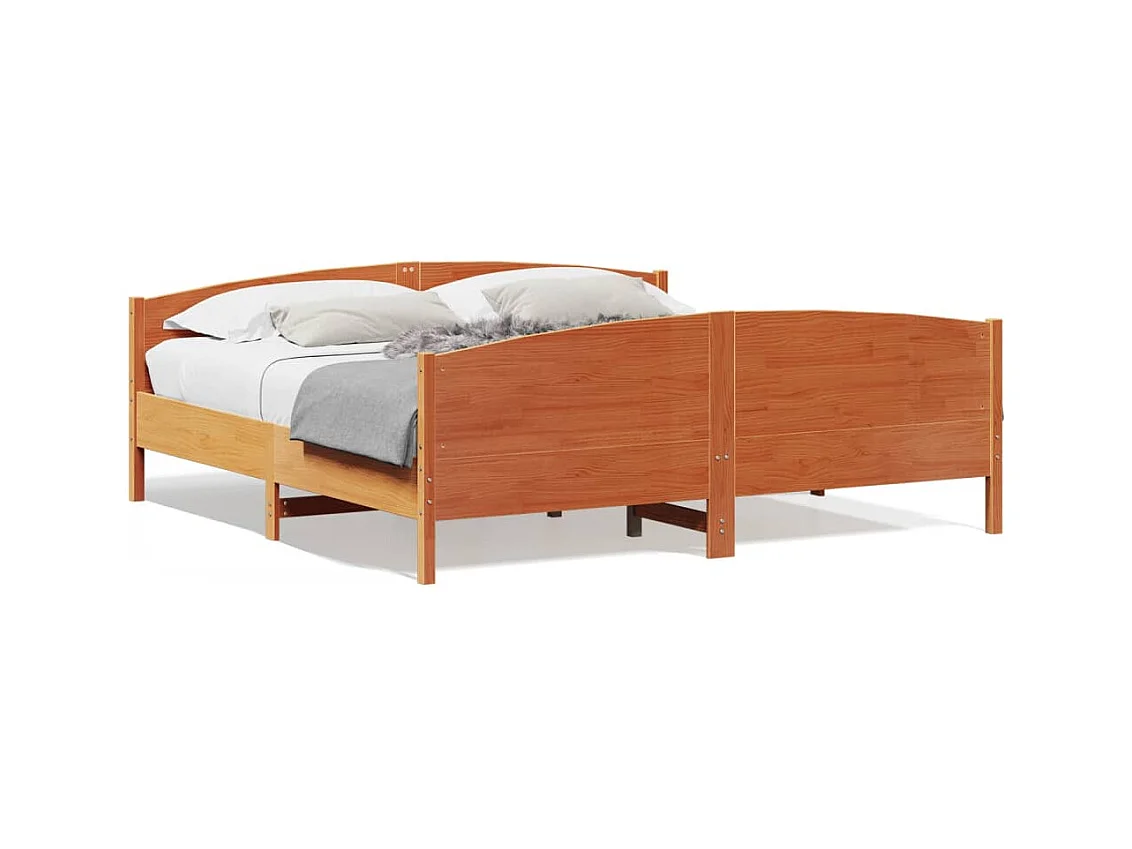 Lit-180x200 cm et tête de lit cire marron bois de pin HOQW30812