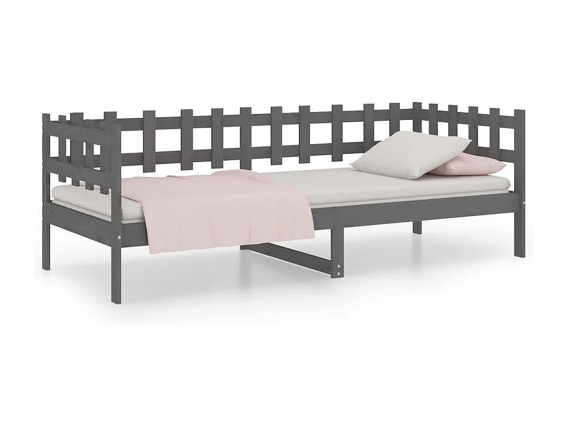 Cama -90x200 cm madera maciza de pino gris YOE15562