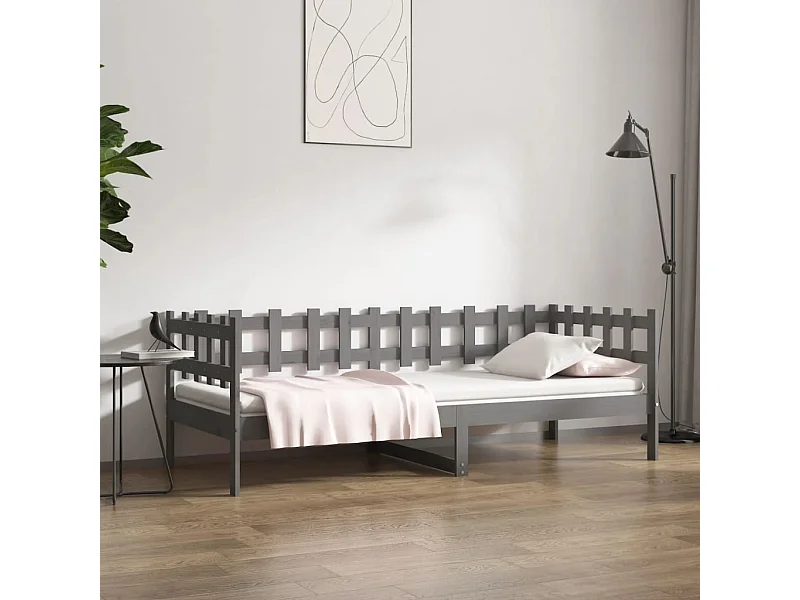 Cama -90x200 cm madera maciza de pino gris YOE15562