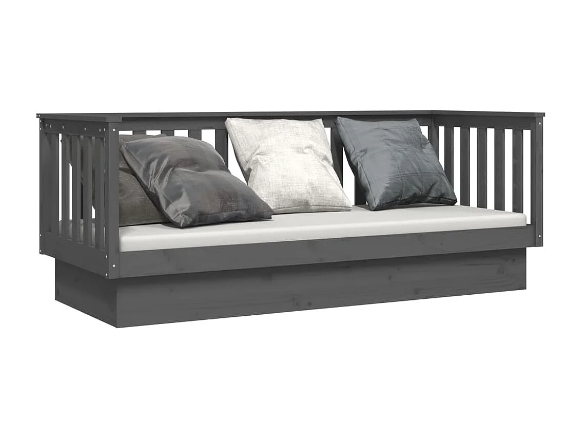 Cama de solteiro 75x190 cm madeira de pinho maciça cinzento PT104505