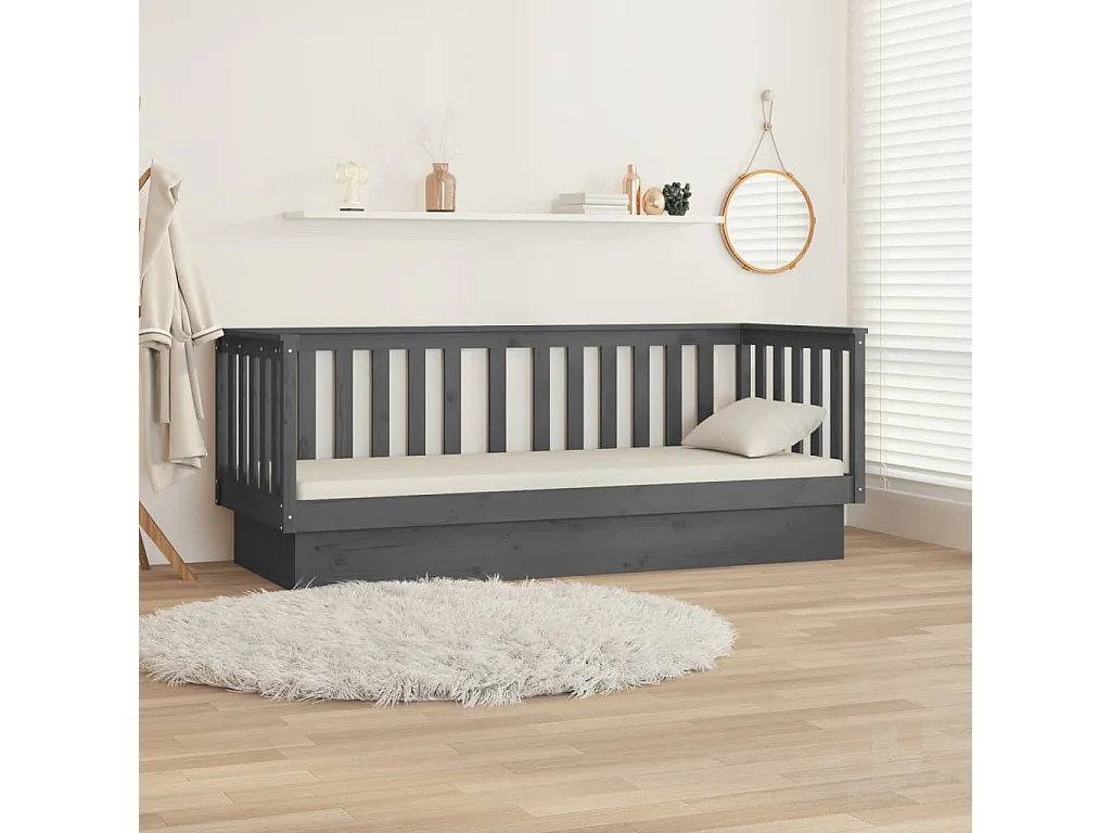 Cama de solteiro 75x190 cm madeira de pinho maciça cinzento PT104505