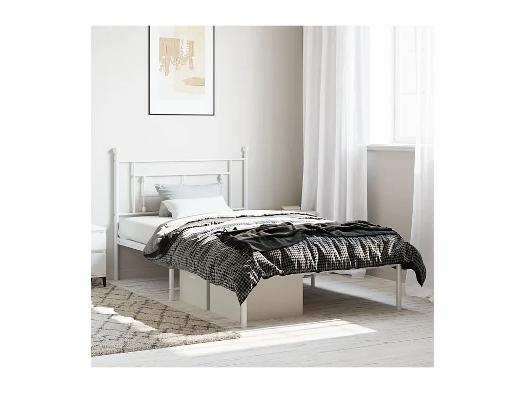 Lit-107x203 cm métal + tête de lit blanc HOQW74331