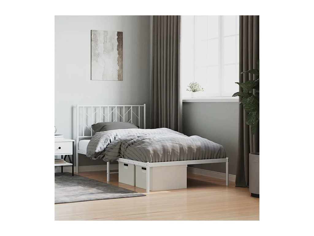 Lit-100x190 cm métal + tête de lit blanc HOQW72900