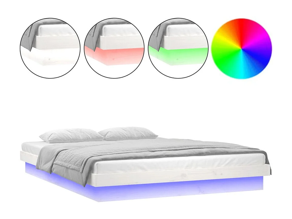 Bedframe LED massief hout wit 150x200 cm NL92108
