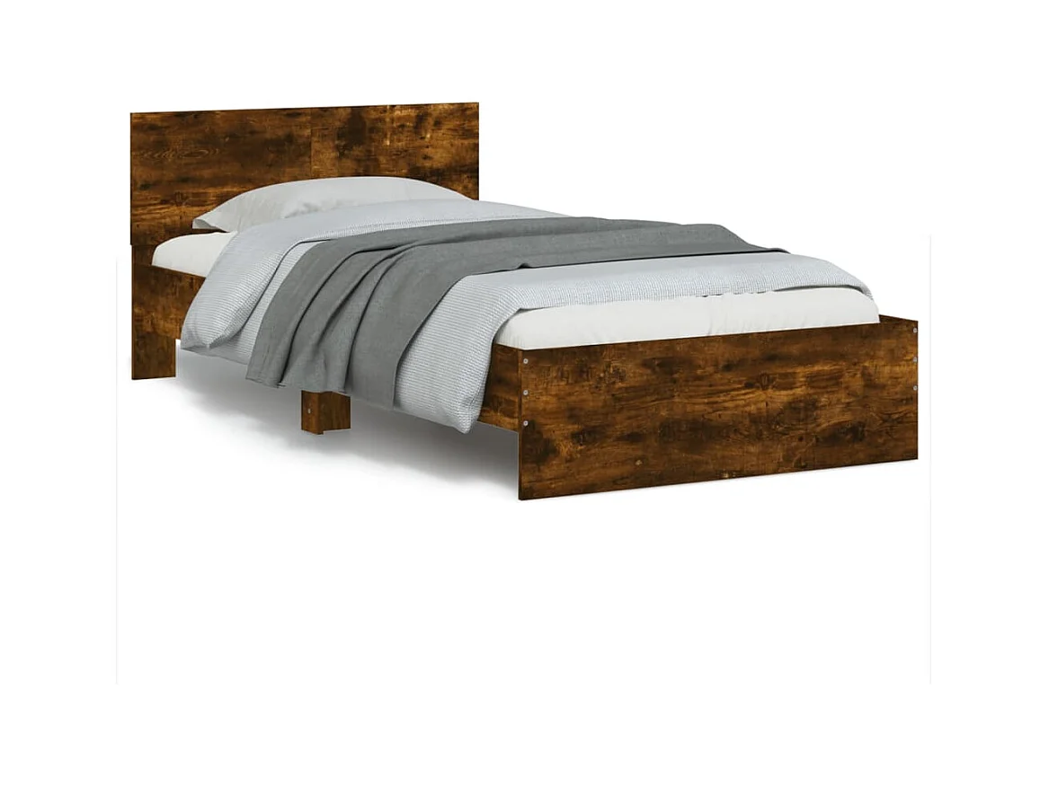 Bedframe met hoofdeinde bewerkt hout gerookt eiken 100x200 cm NL23274