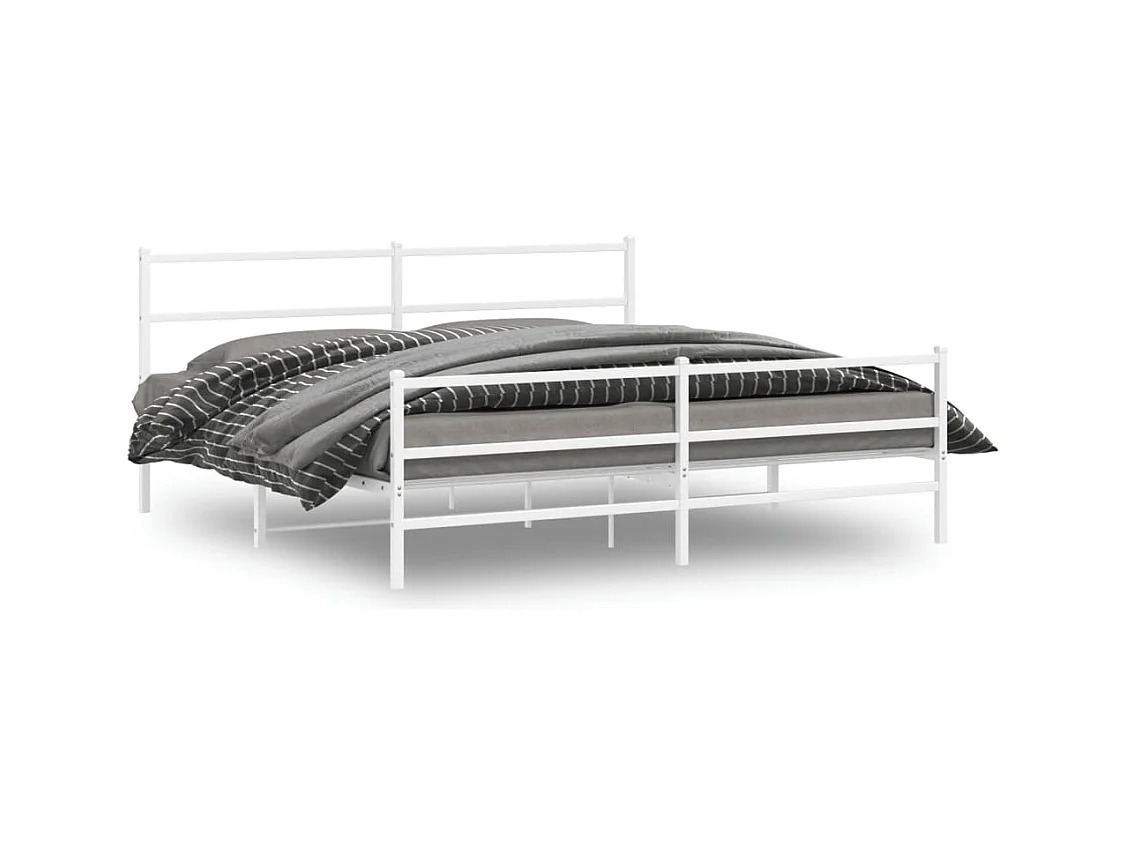 Lit-193x203 cm métal + tête de lit/pied de lit blanc HOQW69893