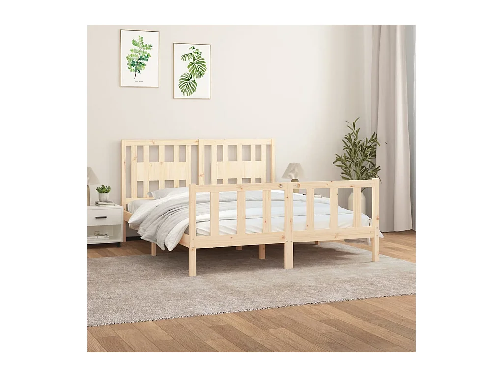 Lit-160x200 cm + tête de lit bois de pin massif HOQW24043