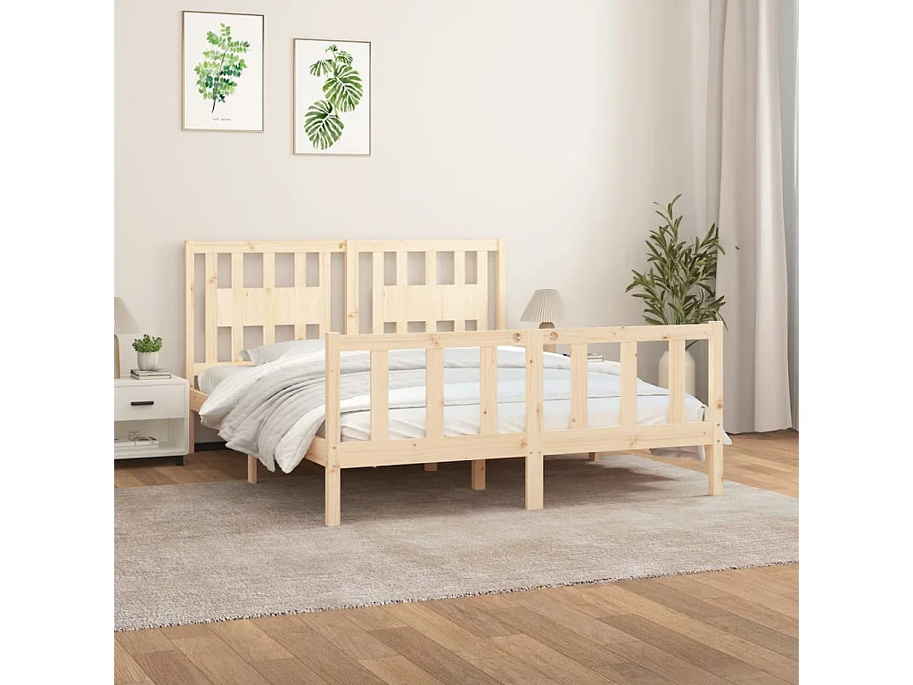 Lit-160x200 cm + tête de lit bois de pin massif HOQW24043
