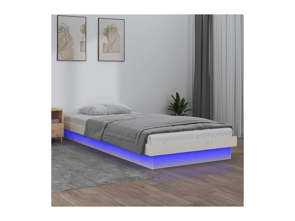 Lit-100x200 cm à LED blanc bois massif HOQW33137