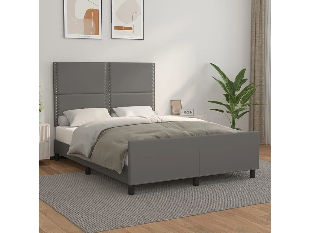 Cama -140x190 cm con cabecero cuero sintético gris YOE58770