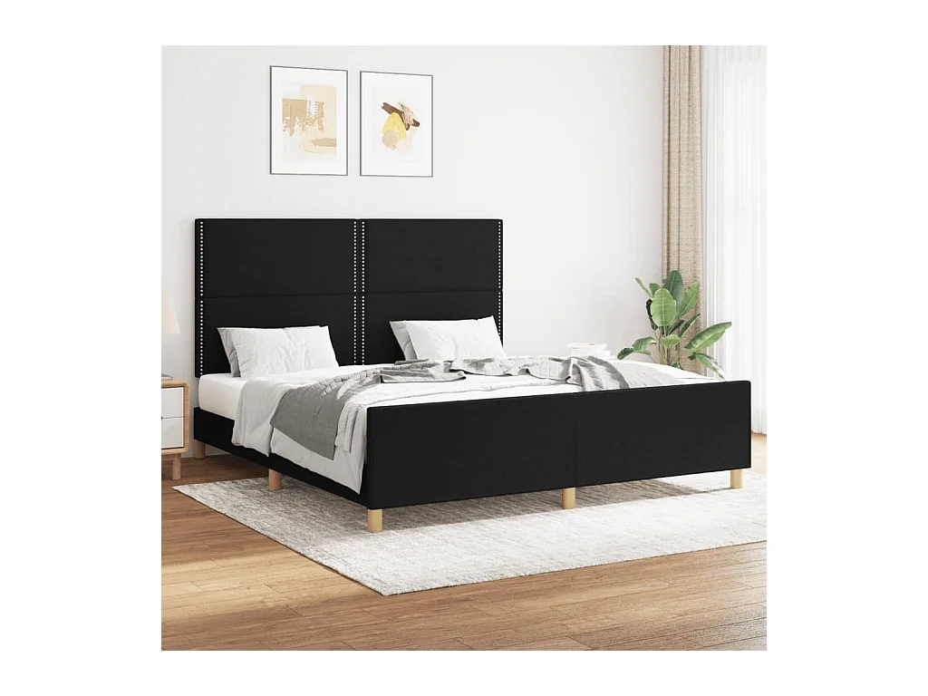 Lit-160x200 cm + tête de lit Noir Tissu HOQW56204