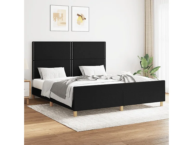 Cama -160x200 cm con cabecero de tela negro YOE33409