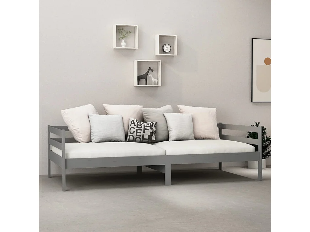 Slaapbank massief grenenhout grijs 90x200 cm NL81177