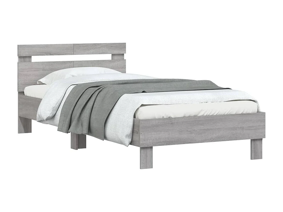 Lit-100x200 cm tête de lit et lumières LED sonoma gris HOQW33952