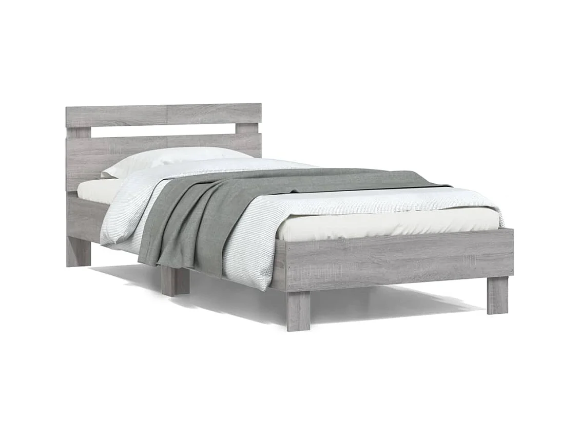Cama c/ cabeceira/luzes LED 100x200cm cinza sonoma PT390630