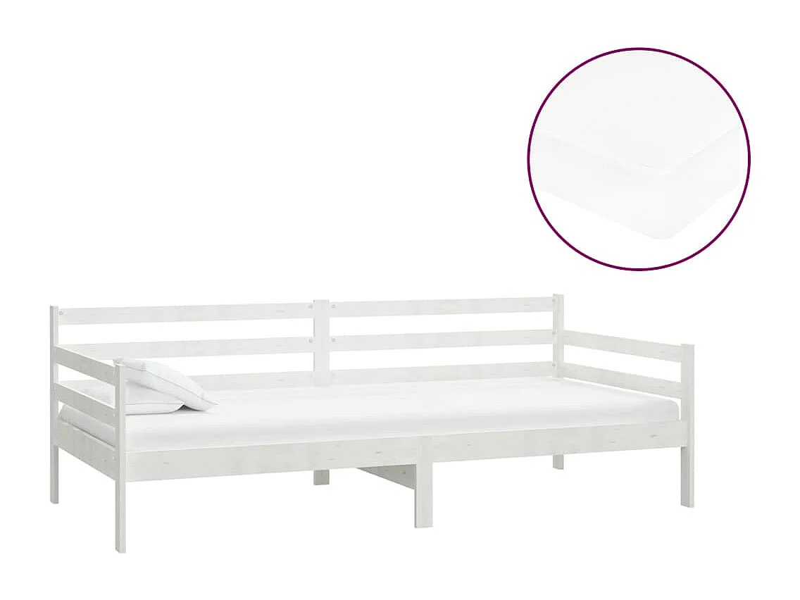 Tagesbett,Sofabett mit Matratze 90x200 cm Weiß Kiefer Massivholz -gkd21736