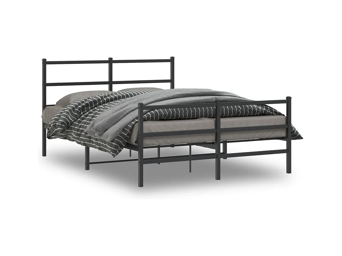 Lit-140x190 cm métal + tête de lit/pied de lit noir HOQW74985