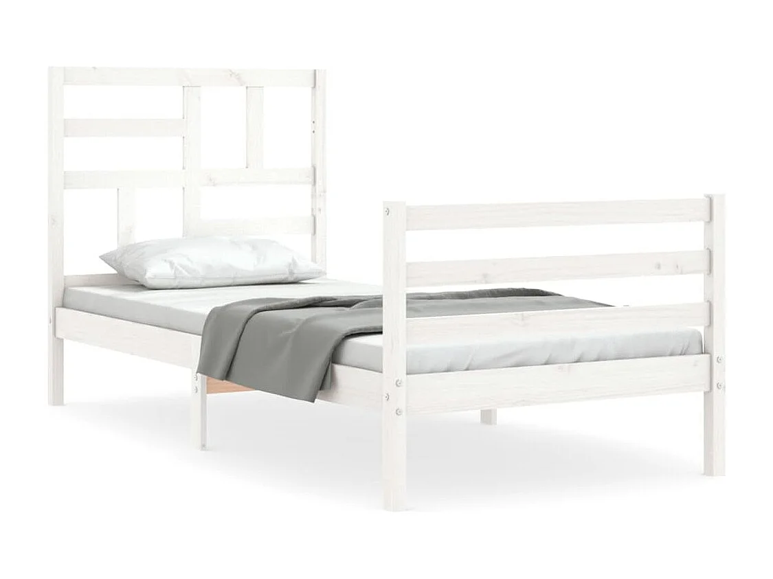 Cama -75x190 cm individual con cabecero madera maciza blanco YOE