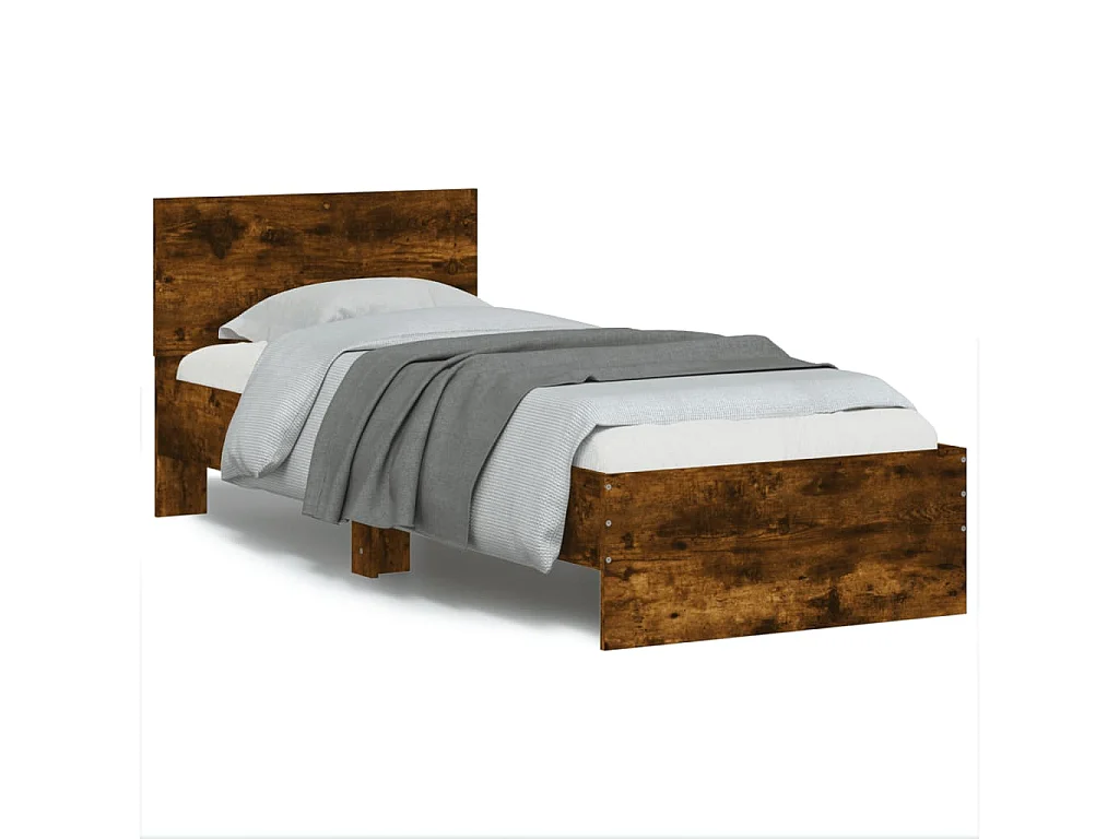 Lit-90x200 cm tête de lit et lumières LED chêne fumé HOQW29924