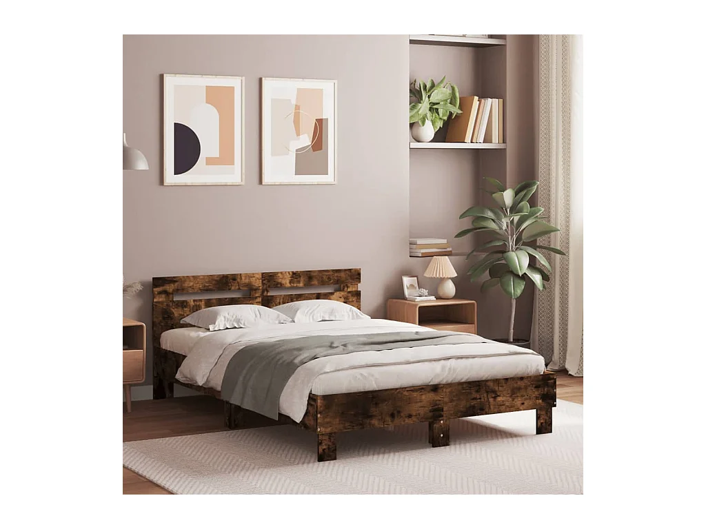 Lit-120x200 cm + tête de lit chêne fumé HOQW62249