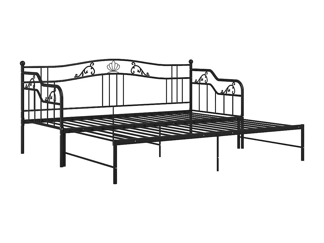 Cama de solteiro de puxar 90x200 cm metal preto PT596903