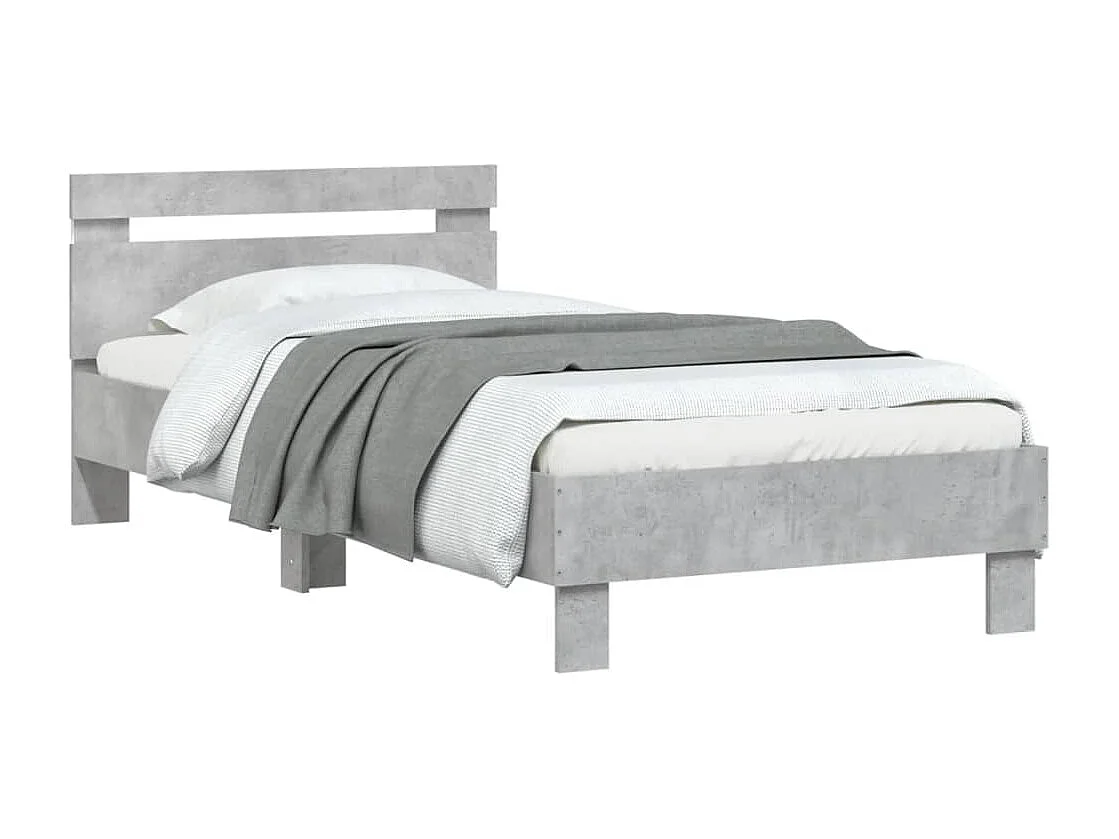 Cama - 90x200 cm c/ cabeceira/luzes LED cinza cimento PT938202