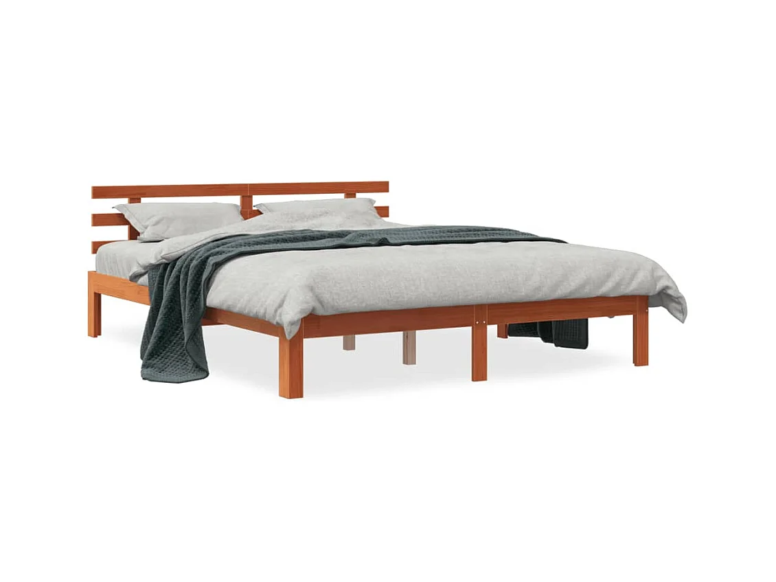 Lit-150x200 cm et tête de lit cire marron bois de pin HOQW17458