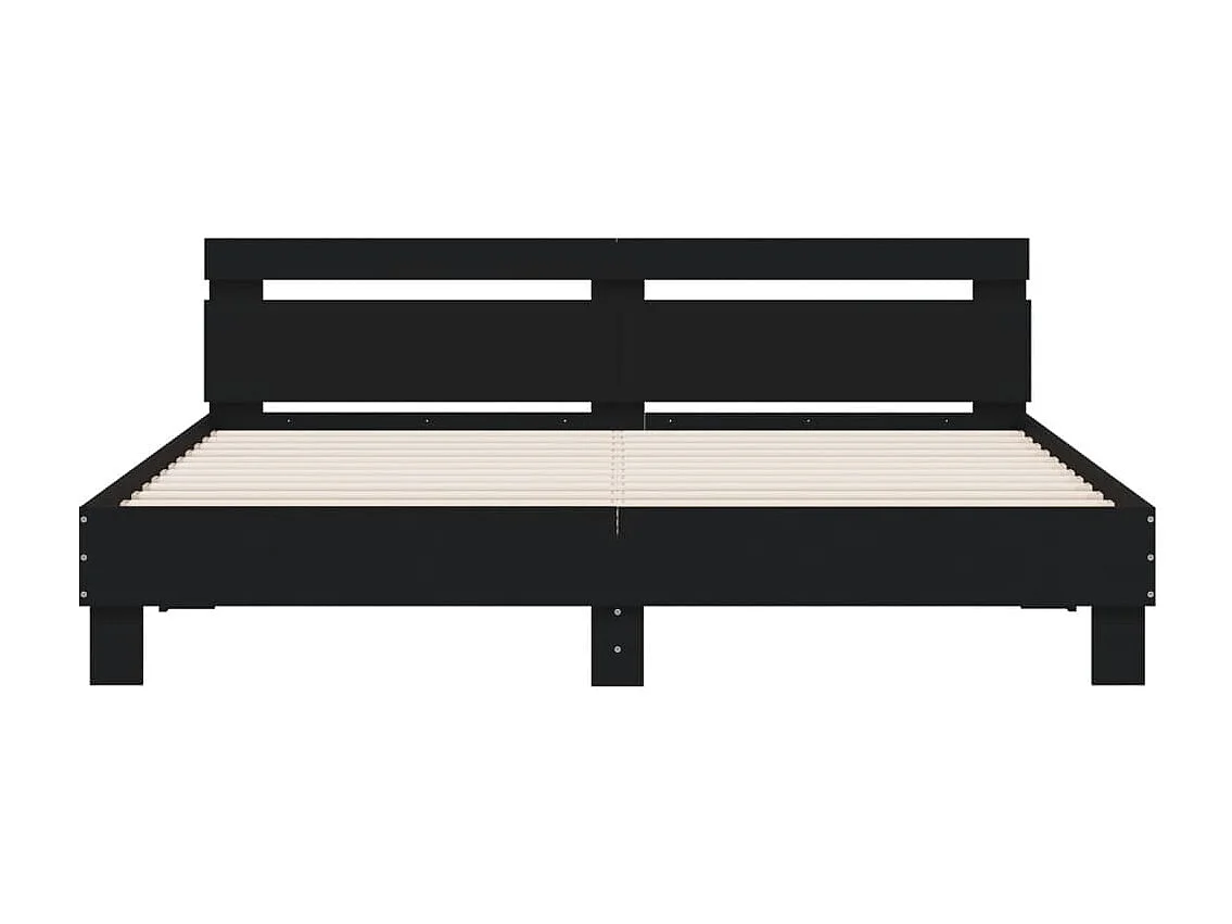 Lit-160x200 cm + tête de lit noir bois d'ingénierie HOQW30582